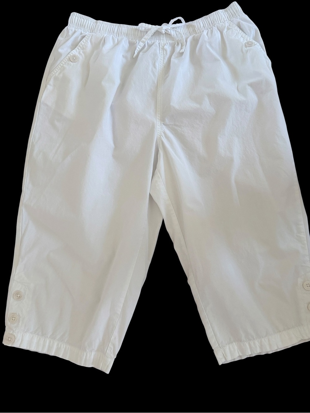 KIM ROGERS PETITE WHITE COTTON CROPPED CAPRI PANTS Elastic Drawstring Waist - Picture 2 of 11